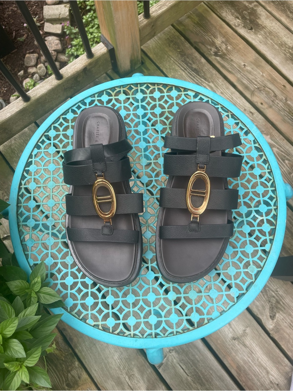Charles & Keith Black Gladiator Sandals Gold Hardware 38-Never worn